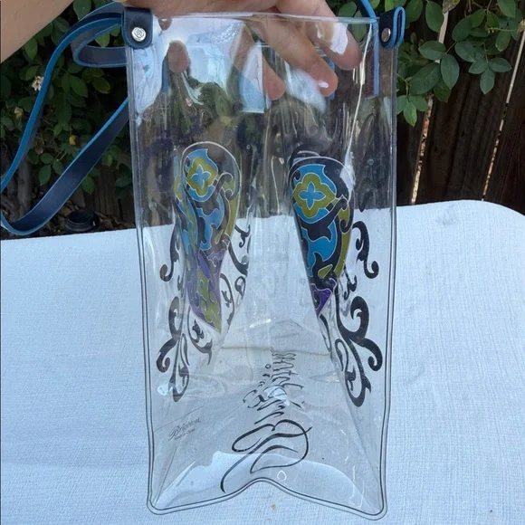 BRIGHTON SUMMER HEART Clear Plastic Navy Leather Straps Tote Purse.💙 - Picture 9 of 17